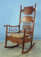 Antique Rocking Chair w/ Spindled & Carved Back