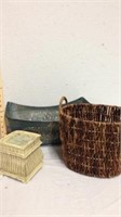 Wicker basket metal basket and ceramic vase