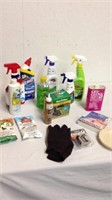 Group of household cleaners and supplies