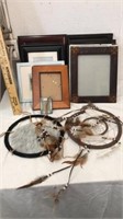Group of picture frames with 2 dream catchers