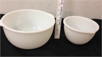 Pair of heavy white glass mixing bowls