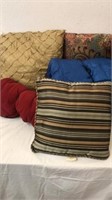 Blankets, 3 throw pillows and sleeping bag