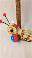 Vintage wooden queen buzzy bee pull toy