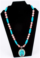 Jewelry Turquoise Coral Bead Silver Necklace
