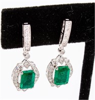 Jewelry 18kt White Gold Emerald & Diamond Earrings