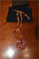 14K & Amber Stone Flower Necklace