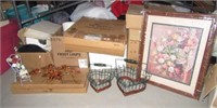 Large group of items including baskets, wreaths