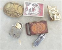 Marlboro belt buckle, vintage lock, brass kitty,