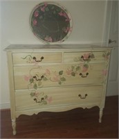 4-DRAWER PAINTED CHEST WITH ROUND MIRROR