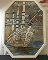 LEADED AND STAINED GLASS SHIP