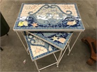 TILE TOP WROUGHT IRON BASE NESTING TABLES