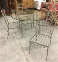 WROUGHT IRON GLASSTOP TABLE AND 4 CHAIRS