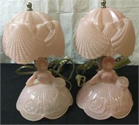 PINK GLASS GIRL FIGURINE SMALL BEDROOM LAMPS