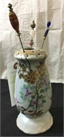 NIPPON HAND PAINTED STICK PIN HOLDER WITH 3 PINS