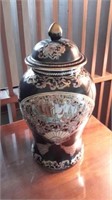 Oriental Themed Painted Porcelain Urn