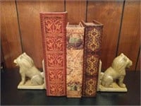 Lion Bookends & 3 Faux Book Boxes