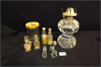 GLASS KEROSENE LAMP, VINTAGE GLASS JARS