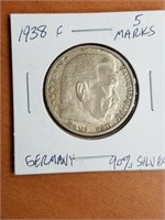 Germany 1938-F 5 Mark Coin w/ Swastika