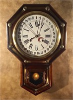 Antique Drop Octagon Schoolhouse Calendar Clock