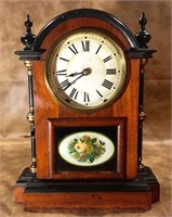 Carved Mantel Clock with Floral on Glass