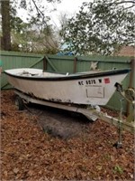 Wooden Flat Bottom V-Bow Fishing Boat on Trailer
