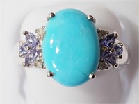 18M- sterling turquoise, tanzanite & diamond ring