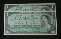Two 1967 consecutive UNC  $1 bills