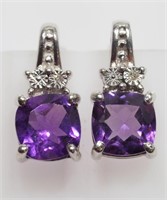 27M- sterling amethyst & diamond earrings