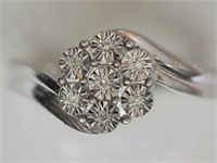 11M- sterling silver 7 diamond ring