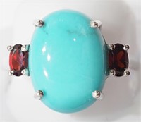 42M- sterling turquoise & garnet ring $920