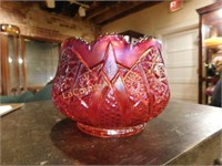 red Carnival glass bowl
