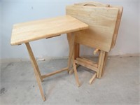 Set of 4 Wood TV Trays with Stand