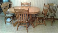 Oak double pedestal dining table and chairs