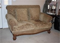 Large Two Cushion Settee Tan w/ Floral Decoration