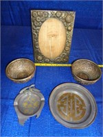 Silver Toned Unmarked Frame, Bowls, and Pewter