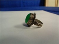 Unmarked (Sterling? ) with Oval Jade Ring