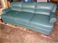 Blue Green Pleather Sofa, 7' Long