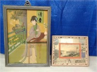 Reverse Painting of Asian Woman & Waterfront