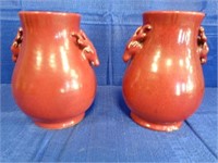 Pair of Red  (Oxblood ) Glazed Vases with Deer