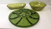 Green glass serving dishes