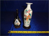 2 Mini Chinese Vases on Wood Stands