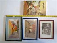 4 Pcs Art - 3 Watercolor - 1 Oil on Canvas, Signed