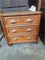 Walnut 3 Drawer Chest with Carved Pulls
