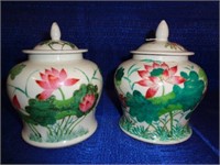 2 Chinese Ginger Jars with Lids - Floral Pattern