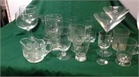 Assorted glassware including two martini glasses