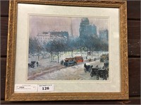 FRAMED "WINTER IN THE CITY" OIL PAINTING