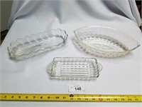 Lot of 3 Clear Patterned Butter & Candy Dishes