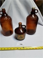 3 Brown Bottles-Hiram Walker Bourbon, Clorox, Pure