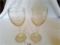 2 Long Stem Crystal Wine Glasses 1992