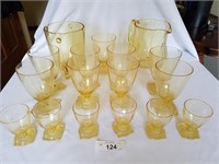 17 Pc Yellow Glass Pitcher, Ice Bucket & Glasses S